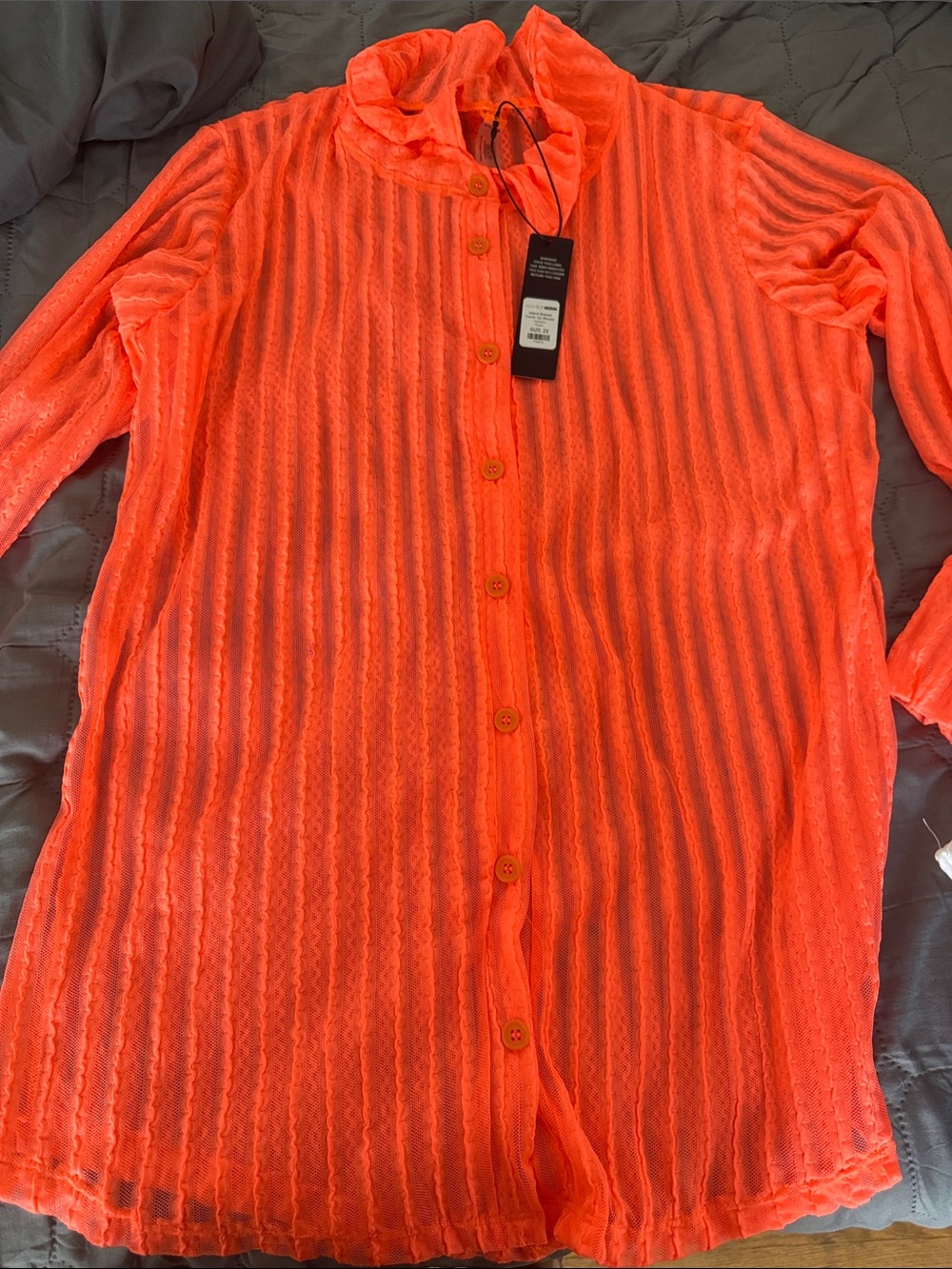 Fashion Nova Neon Orange Sheer Button-Front Swim Coverup